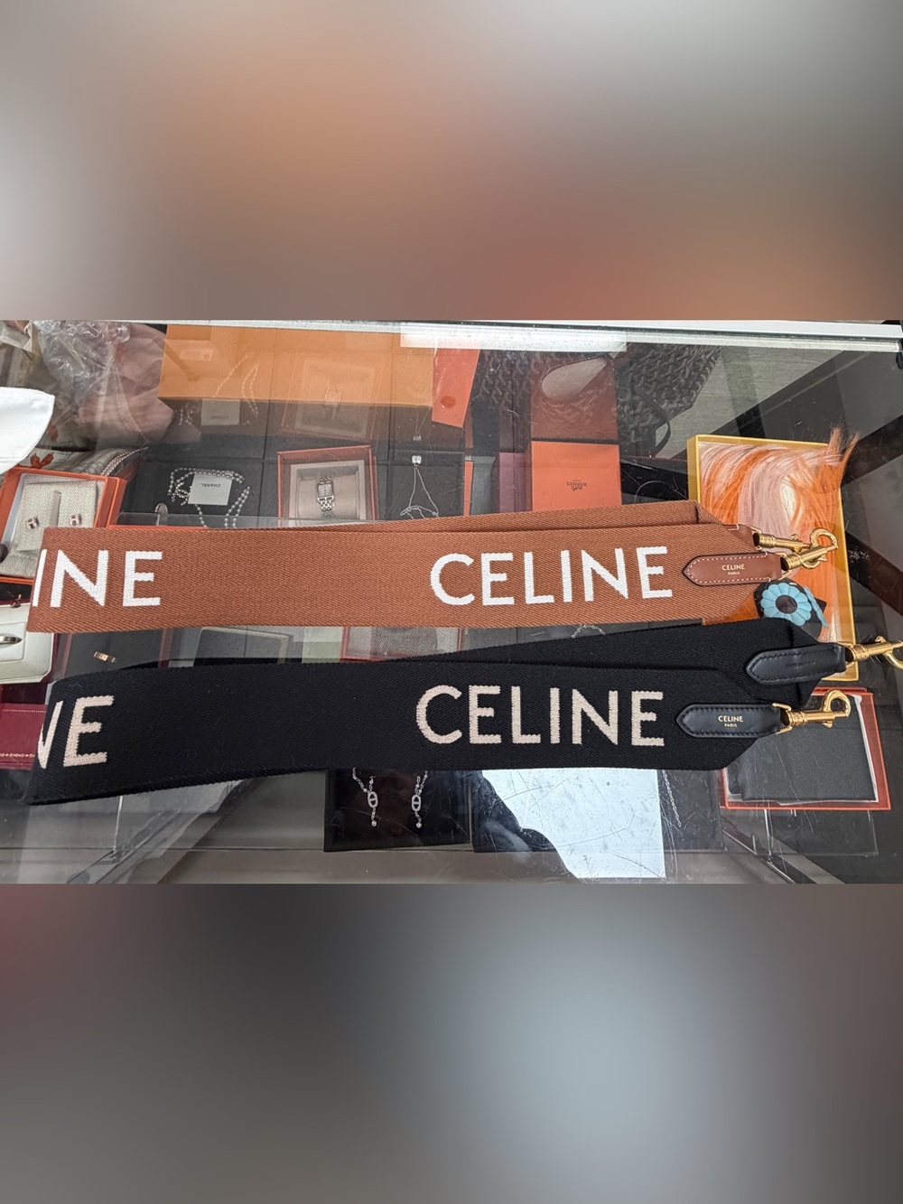 Celine Two-Tone Logo Jacquard Straps in Rust and Black